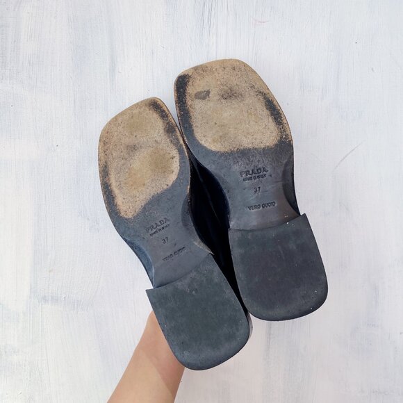 Vintage Prada 1990s Black Patent Square Toe Loafers - Picture 4 of 11